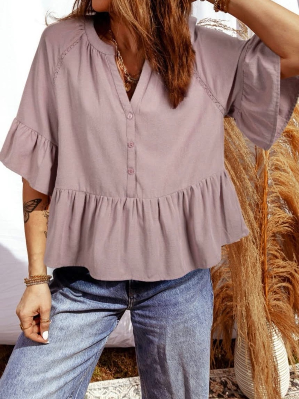 Madewell Mauve Peplum Button-Front Blouse